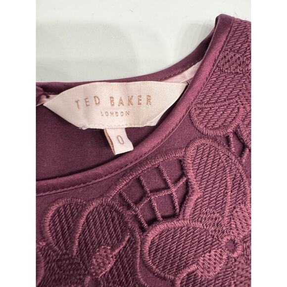Ted Baker Emmona Burgundy Embroidered Lace Floral Skater Dress Size 0 - Picture 4 of 7